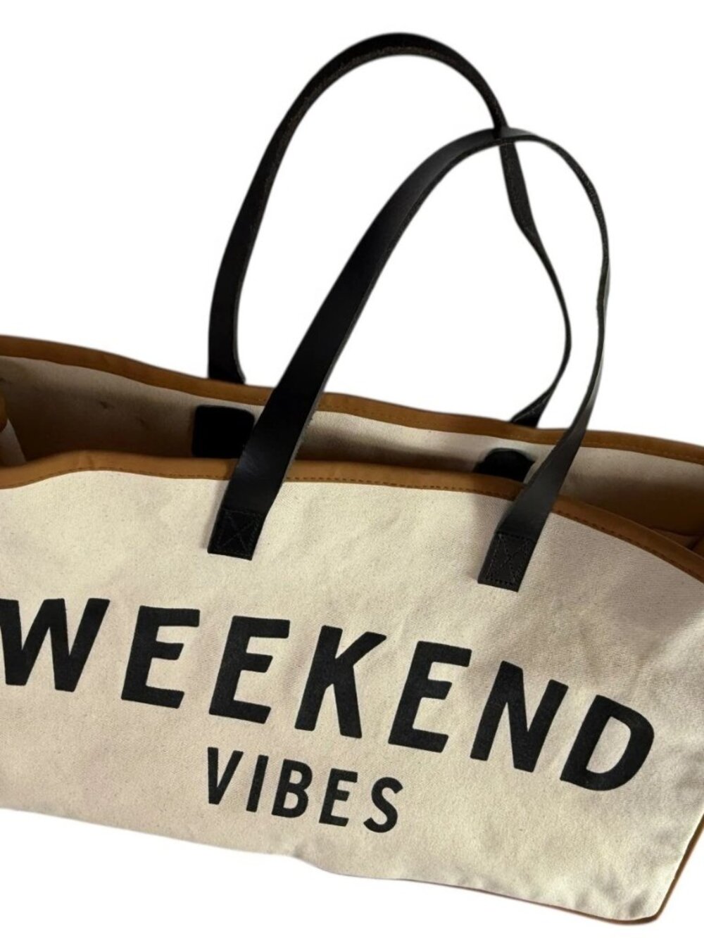 Santa Barbara Design Studio WEEKEND VIBES Tote Bag, Cotton Canvas.  Beige / Tan